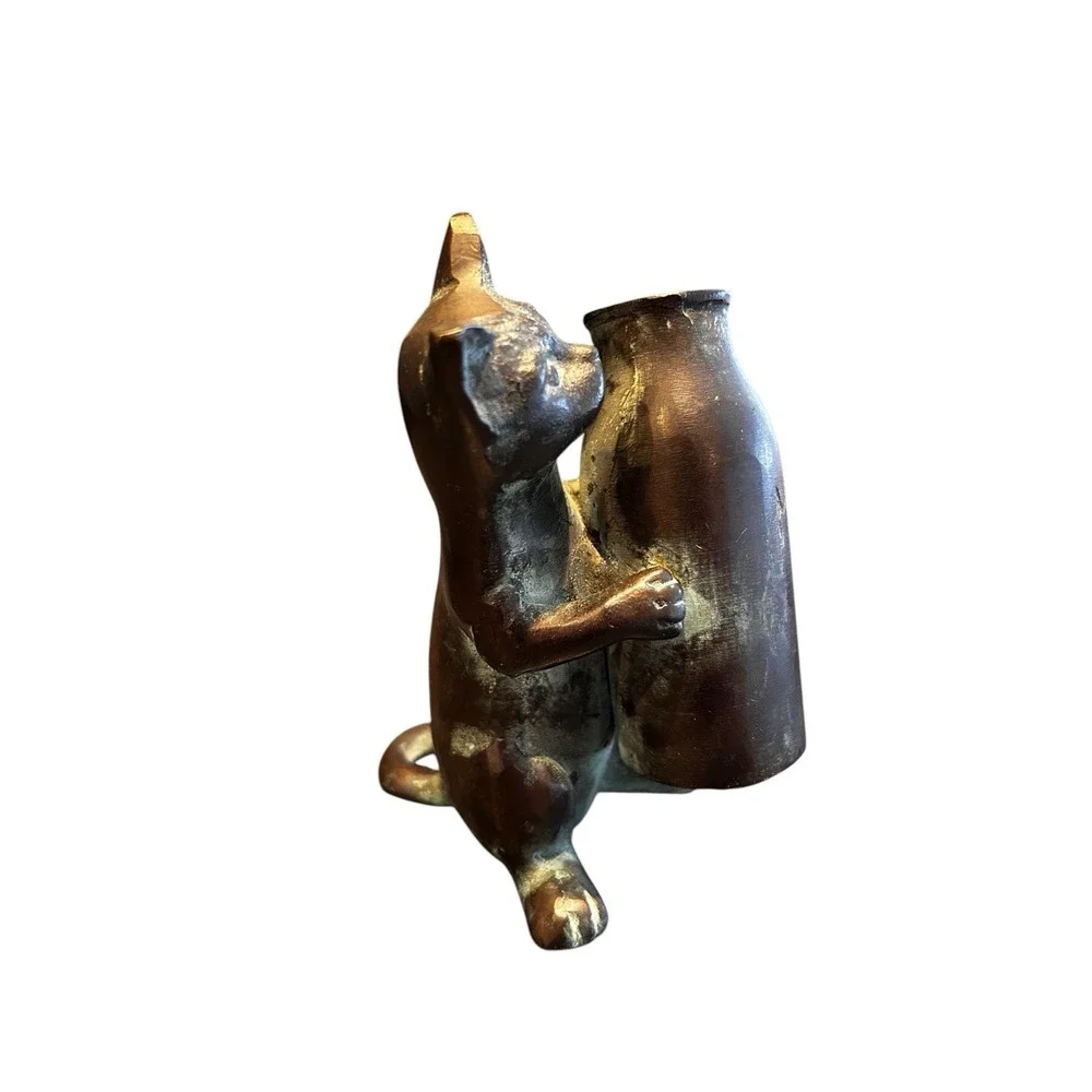 Vintage San Pacific intl‎ Bronze Cat With Milk Bottle